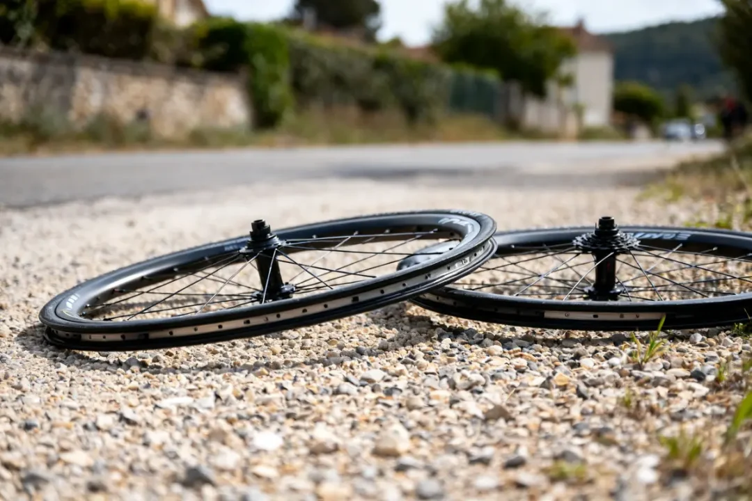 Deux roues de vélo 29 Rims posées sur un chemin de gravier en extérieur