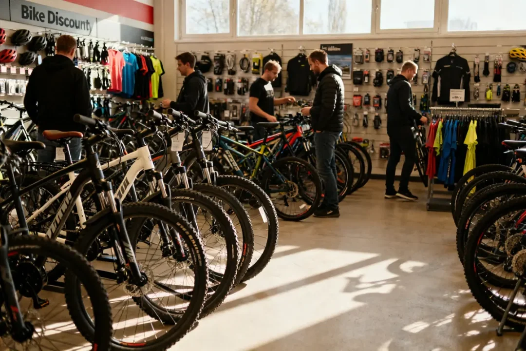 Magasin rempli de vélos et accessoires chez Bike Discount Germany pour cyclistes enthousiastes