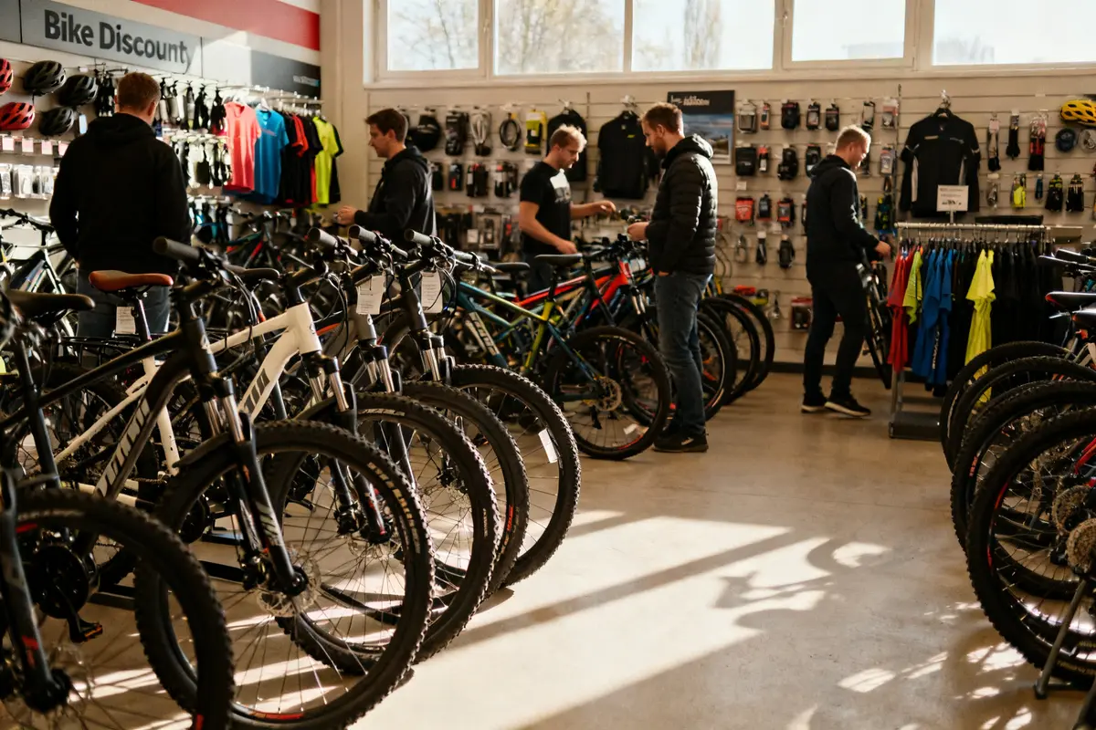Magasin rempli de vélos et accessoires chez Bike Discount Germany pour cyclistes enthousiastes