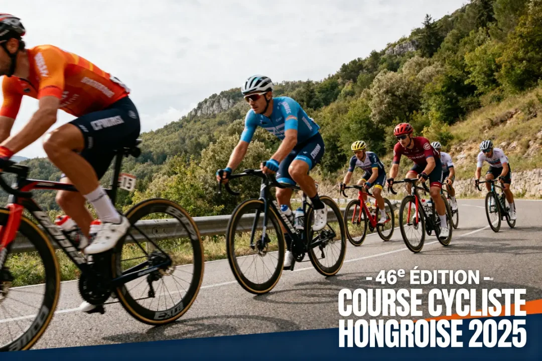 Cyclistes en action lors de la course cycliste de la Tour de Hongrie 2025